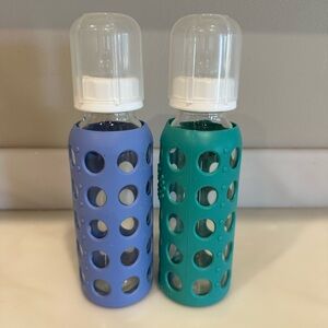 LIFE FACTORY Blue and Green Glass Baby Bottles with Silicone Sleeves